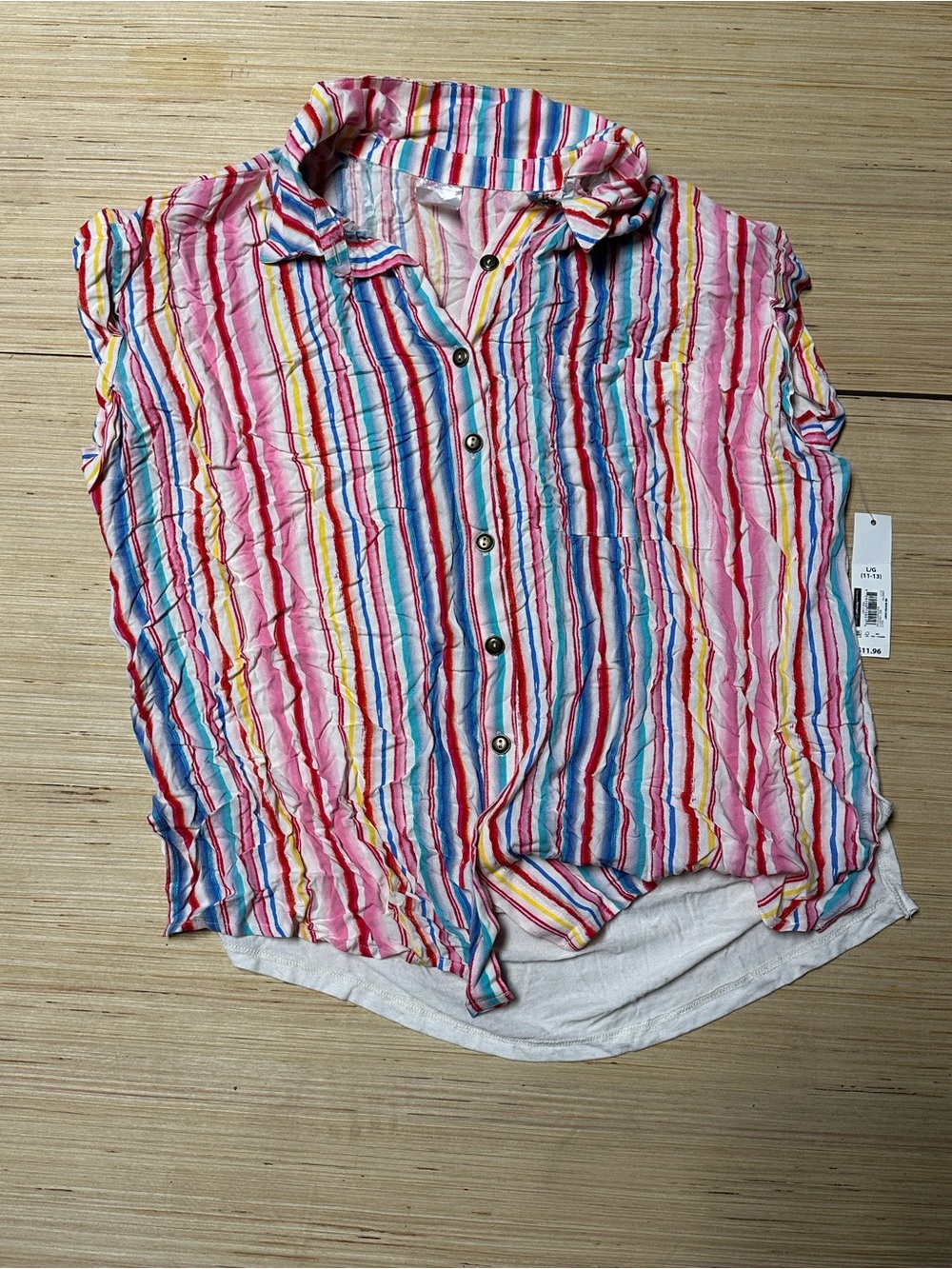 No Boundaries Pink Multi-Color Striped Button Front Blouse